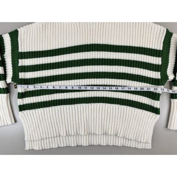 MADEWELL Wide Rib Cropped Turtleneck Sweater M Green Stripe Chunky Knit Preppy - Picture 3 of 12